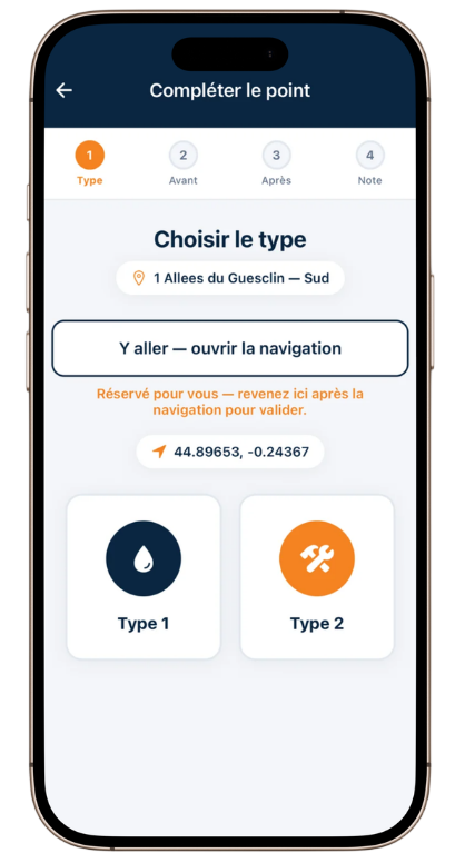 Étape 1 — Type : Choix du type d'intervention sur le point